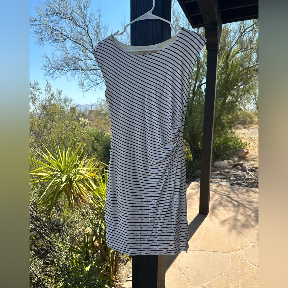 Loft ruched bodycon striped dress